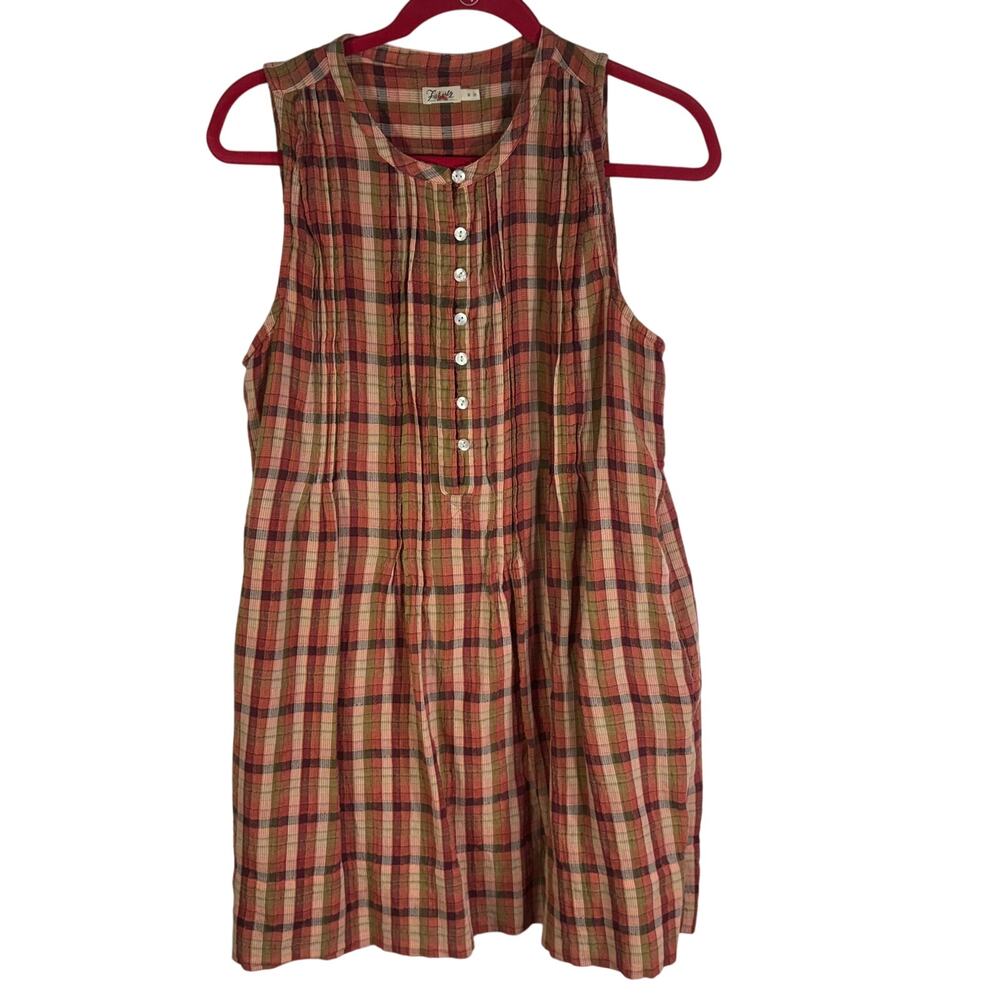 Faherty Womens M Plaid Sleeveless Dress Organic Cotton Rust Boho Fall
